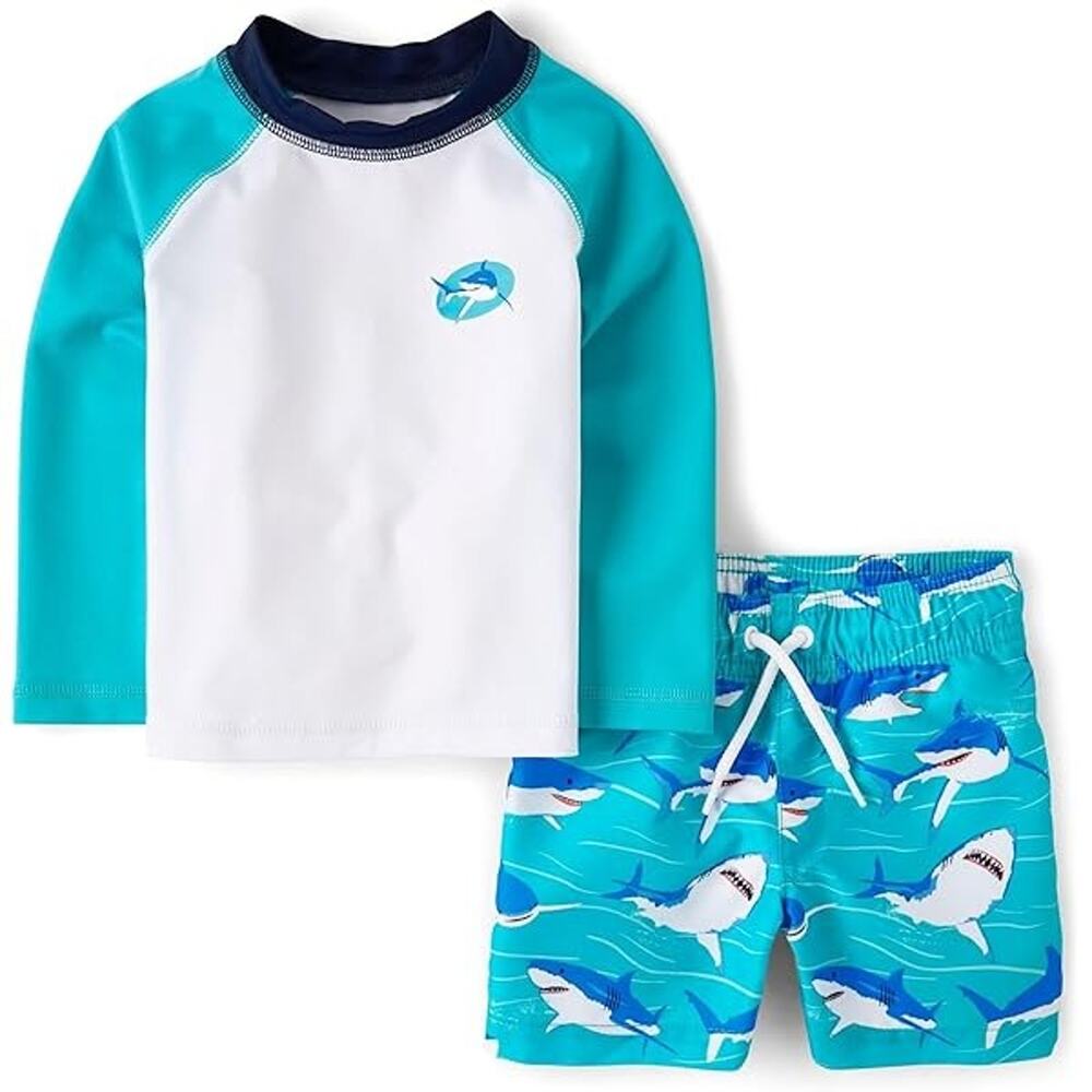 The Childrens Place Boys 3T Sea Shark Long Sleeve Rashguard & Swim Trunk OS32-39